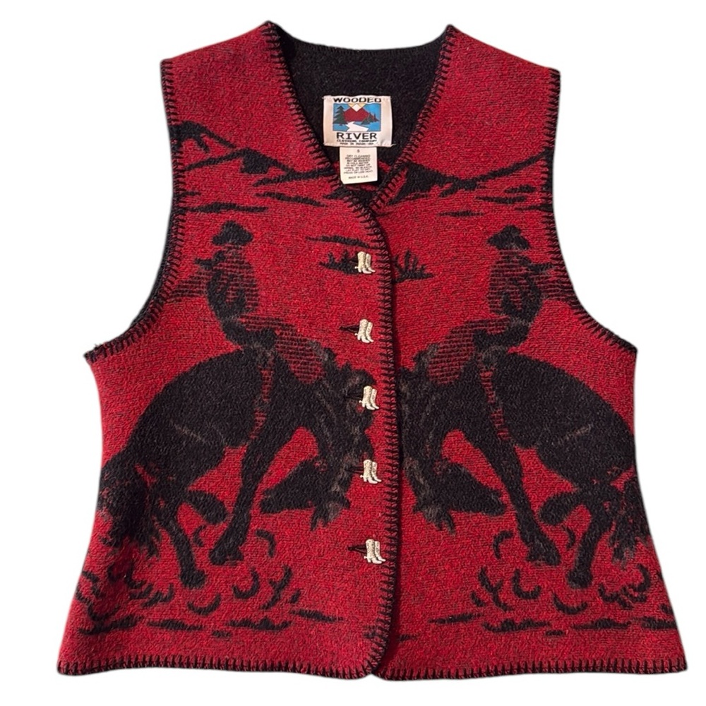 WOODED RIVER Women’s Size S Western Red/Blk Vest Rodeo, Cowgirl Made In The USA